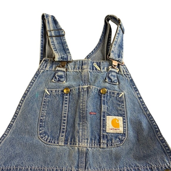Carhartt Vintage Bibs Denim Carpenter Overalls Blue Wide Leg Men 34x26 47" Total - Picture 3 of 16